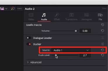 abbassare musica sul parlato con davinci resolve.