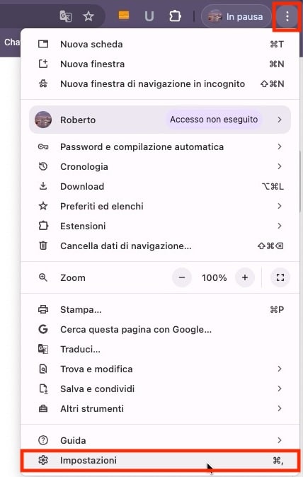 impostazioni chrome