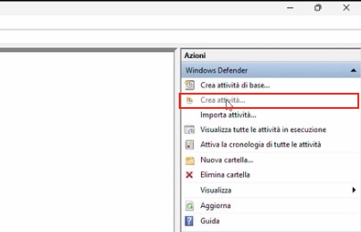 crea attività pianificazione scansione windows defender
