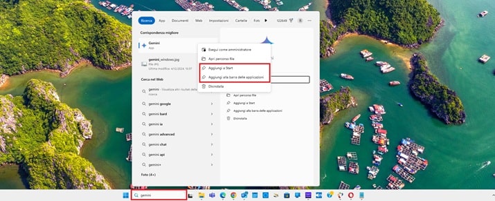 gemini windows start barra applicazioni