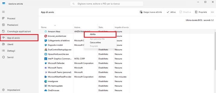 gestire app di avvio su windows con gestione attività