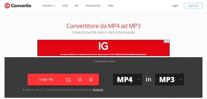convertire video in mp3 con convertio
