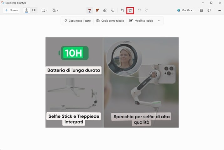 copiare il testo da una foto con strumento di cattura su windows 11