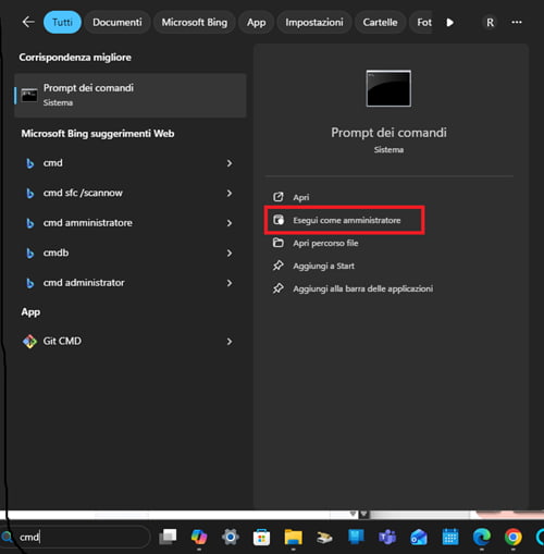 aprire prompt comandi come amministratore windows