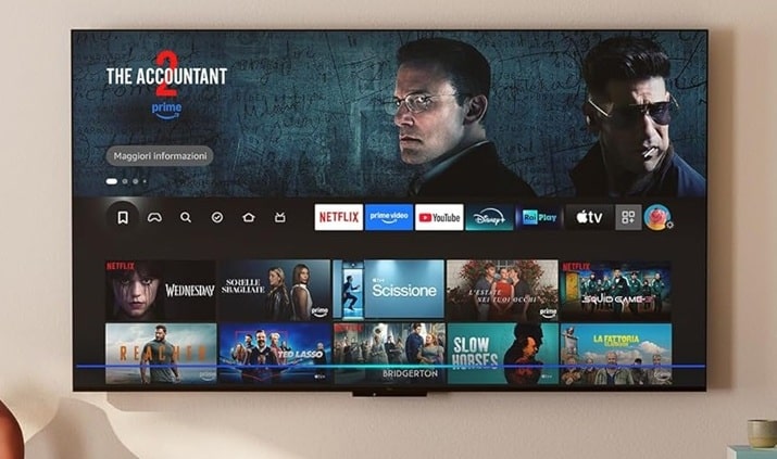interfaccia di una moderna Smart TV con app e servizi di streaming