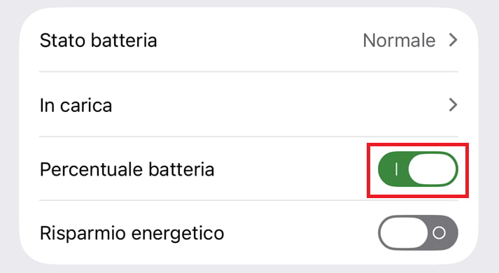 mostrare la percentuale della batteria su iphone dalle impostazioni