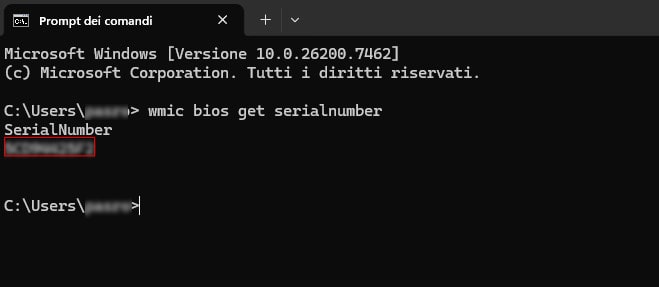 trovare il numero di serie di un laptop hp dal prompt dei comandi