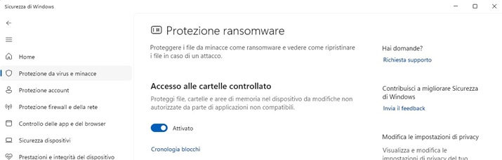 sicurezza windows 11 con protezione ramsomware