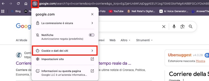come cancellare cache e cookie su chrome su un singolo sito