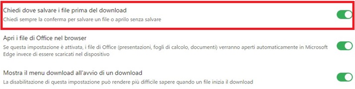 modificare la cartella di download su edge prima di salvare
