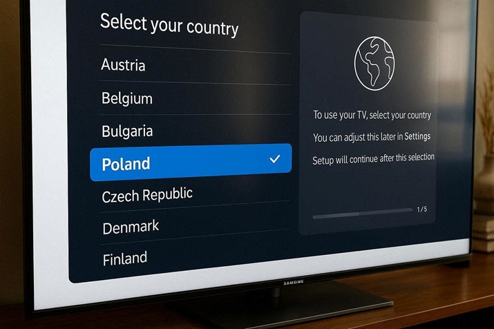 risolvere la lista canali disordinata su smart tv samsung impostando come paese la polonia