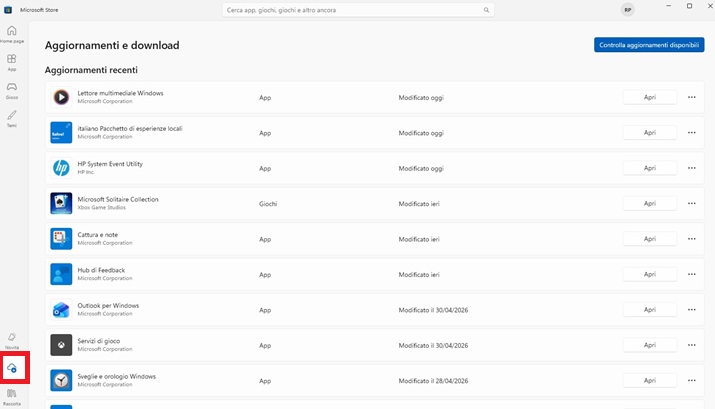 la sezione download del microsoft store su windows 11
