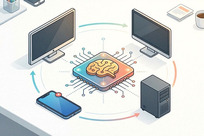 Ecosistema intelligente di dispositivi smart sincronizzati tramite AI