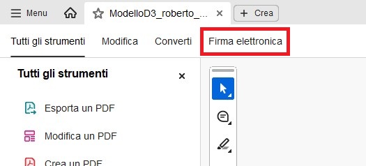 menu firma elettronica adobe acrobat reader