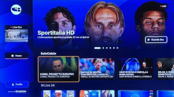 interfaccia di sportitalia quando si preme il tasto rosso