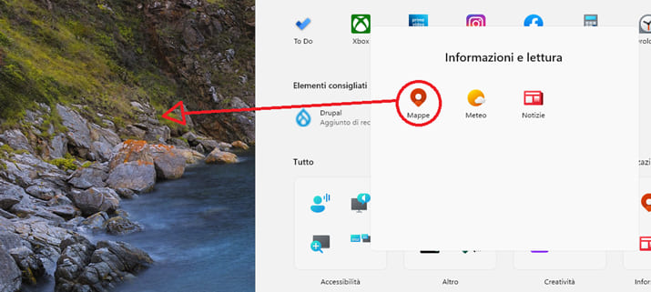 aggiungere app sul desktop di windows 11 da start