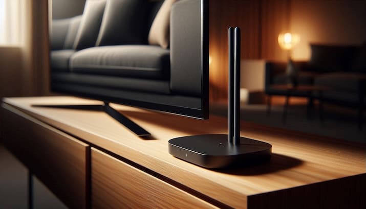 Antenna interna DVB-T2 per Smart TV posizionata su mobile, alternativa all'antenna esterna