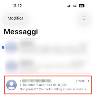 interfaccia dell'app messaggi su iphone