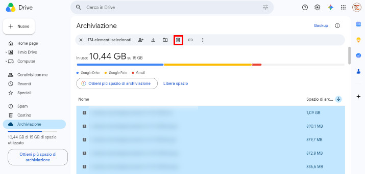 come eliminare tutti i file da google drive