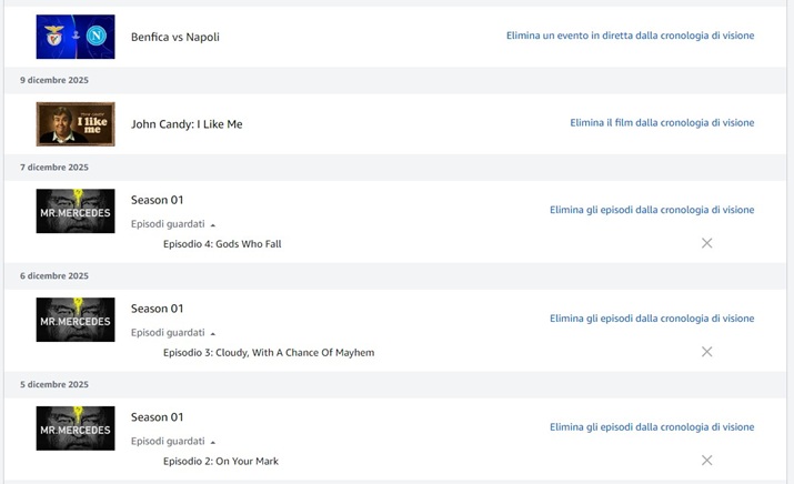 cancellare la cronologia di prime video