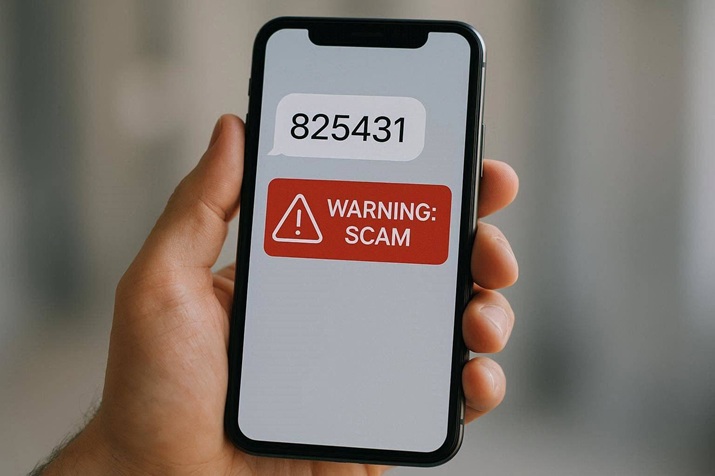 Schermo di uno smartphone che mostra un avviso di sicurezza con codice di verifica a 6 cifre per prevenire le truffe WhatsApp