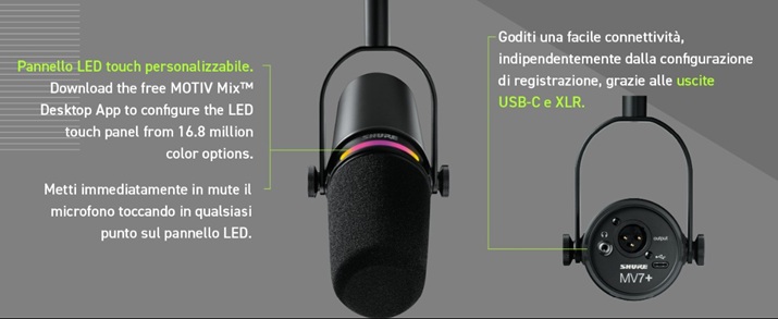 Shure MV7 Plus migliori microfoni usb professionali