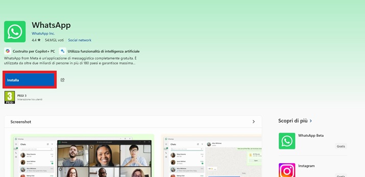 app whatsapp sul microsoft store di windows