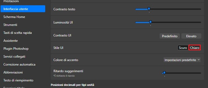 attivare la modalità chiara in affinity