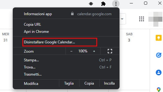 eliminare google calendar dalla barra delle applicazioni di windows 11
