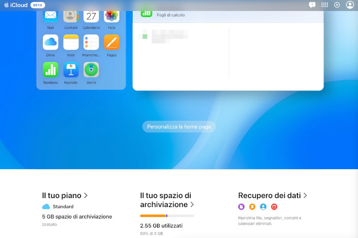 home page del nuovo icloud