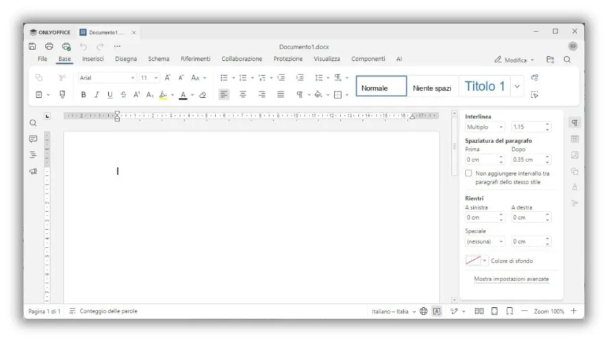 interfaccia di Onlyoffice 9.4 in italiano