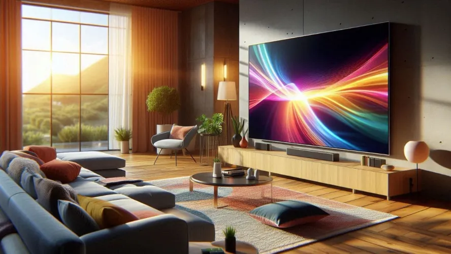 Smart TV accesa in salotto moderno, la soluzione per vedere la TV digitale terrestre senza antenna esterna