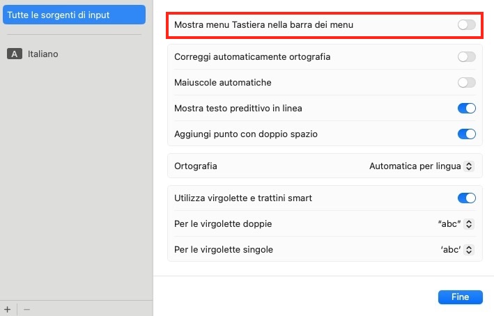 tastiera barra menu mac